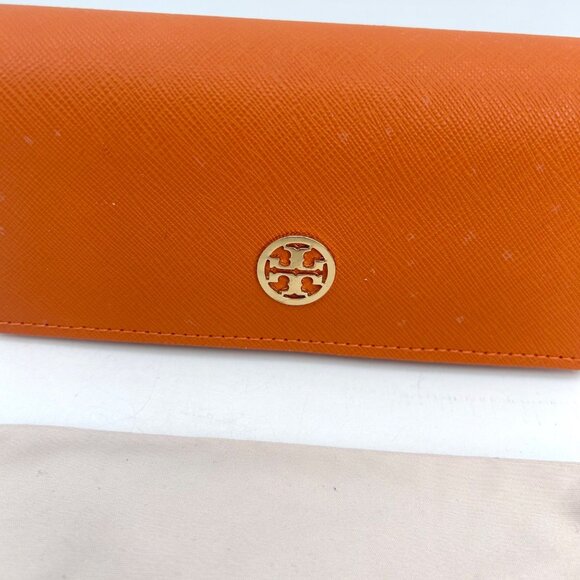 Tory Burch Orange Leather Sunglasses Case With Duster Bag Pouch - Picture 2 of 9